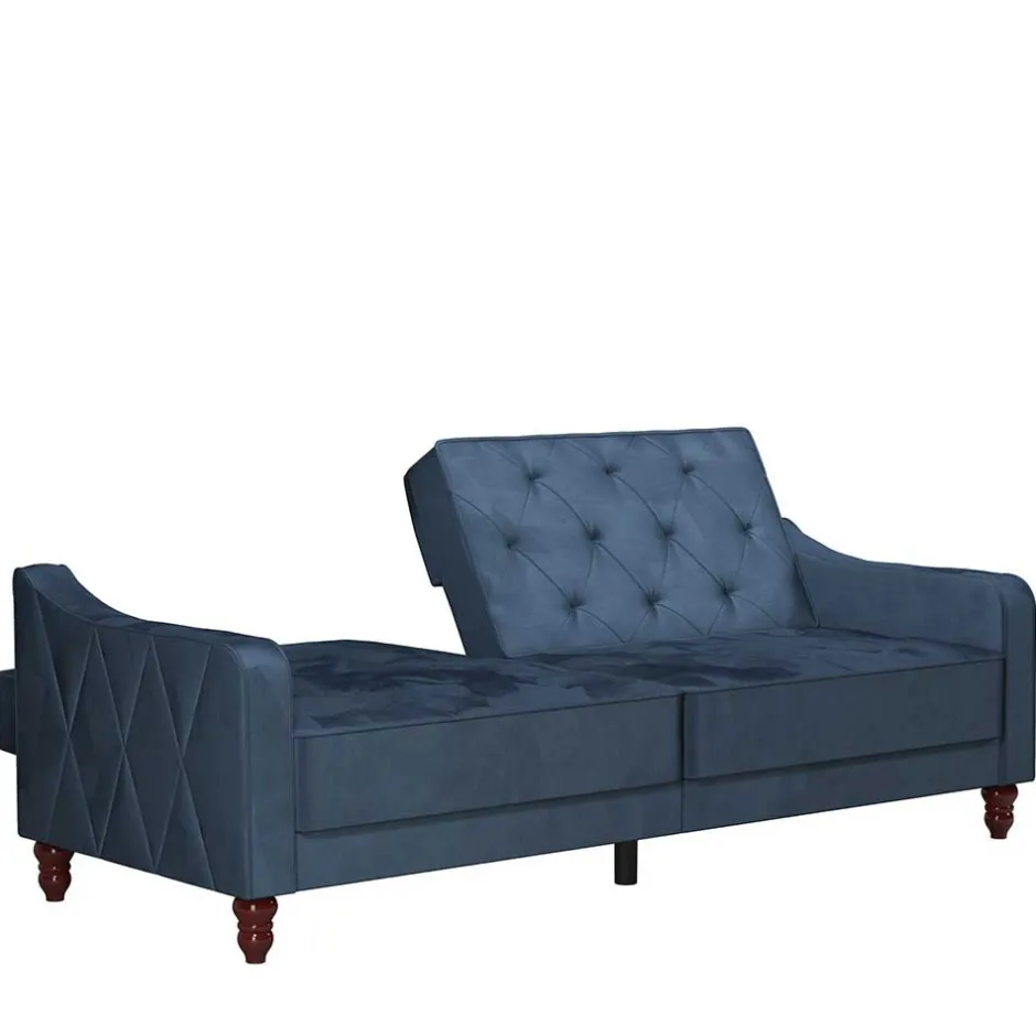 Retro Schlafsofa in Blau und Nussbaum Braun - Ziovarica^Wohnen Discount