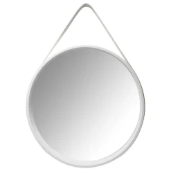 Wohnen Retro Wandspiegel mit Kunstleder in Weiß - Composia