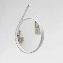 Wohnen Retro Wandspiegel mit Kunstleder in Weiß - Composia