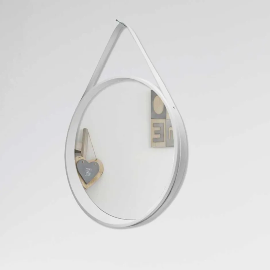 Wohnen Retro Wandspiegel mit Kunstleder in Weiß - Composia