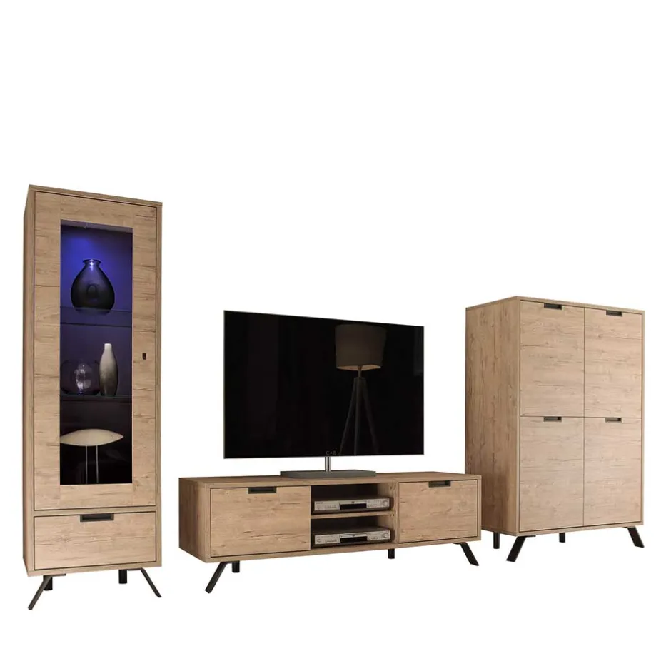 Wohnen Retro Wohnwand im Eiche Dekor - Rodonda (dreiteilig)