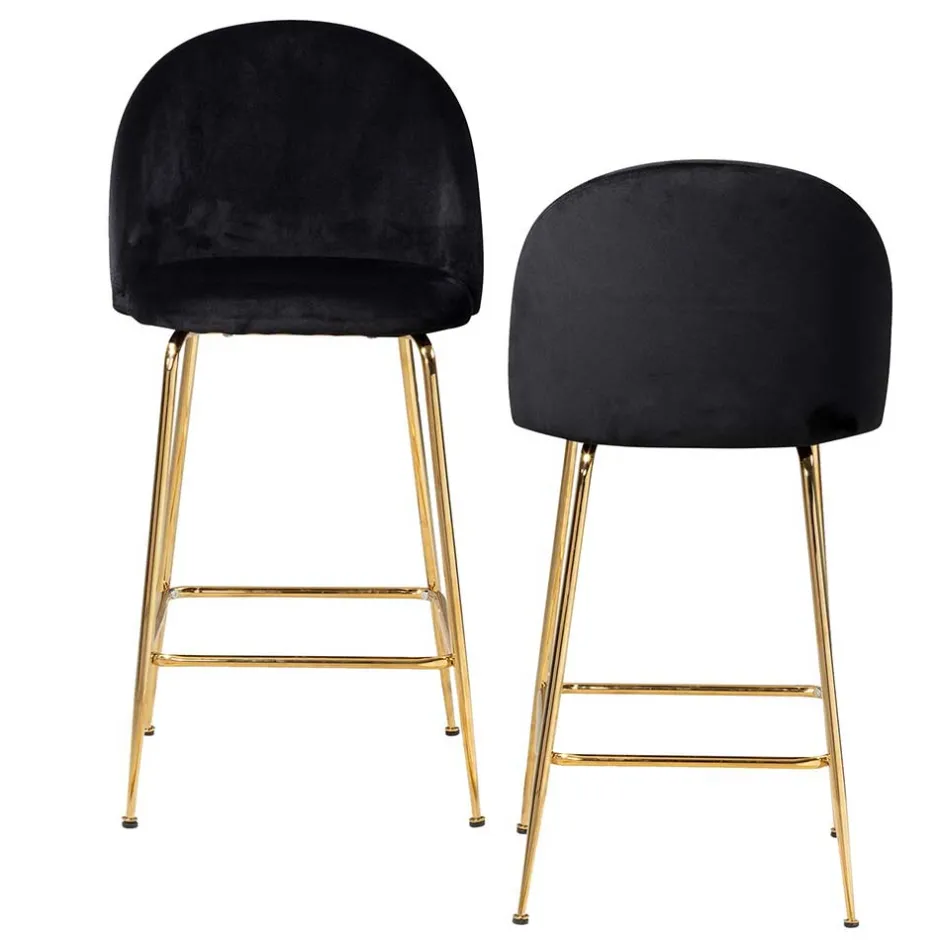 Retrostyle Barstuhl in Schwarz und Gold - Chiosma (2er Set)^Wohnen Discount