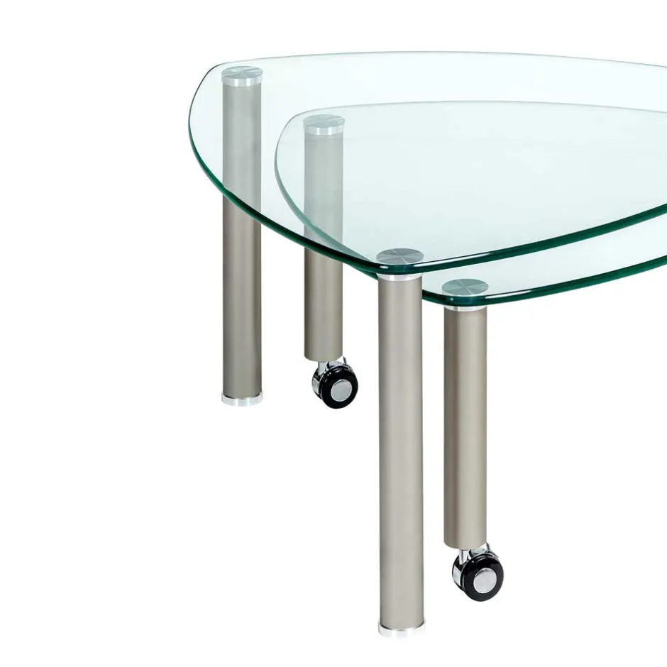 Wohnen Rollbarer Couchtisch Gero mit 2 Glasplatten