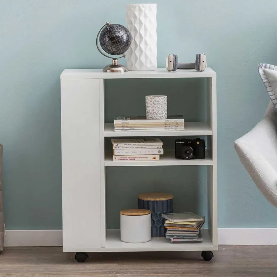 Wohnen Rollbares Regal in Weiß beschichtet - Arletta