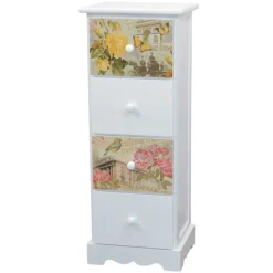 Wohnen Romantische Hochkommode in Weiß mit Blumen - Dualko