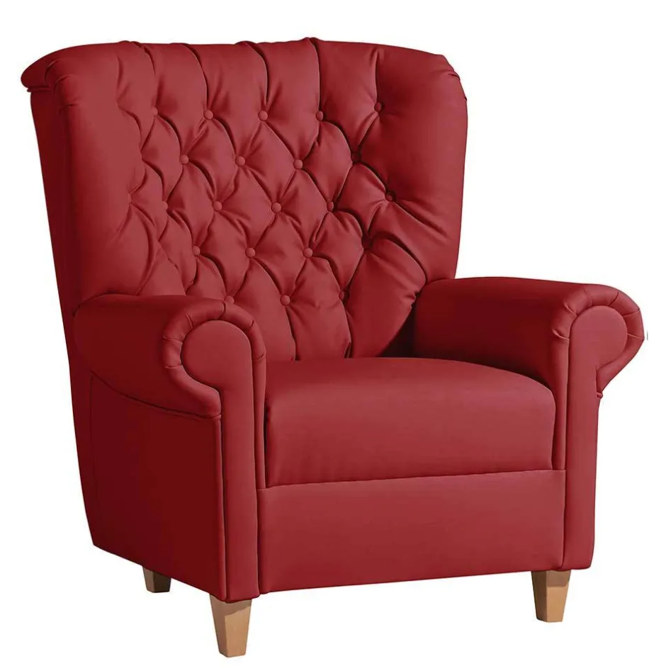 Roter Kunstleder Sessel im Chesterfield Look - Swan^Wohnen Hot