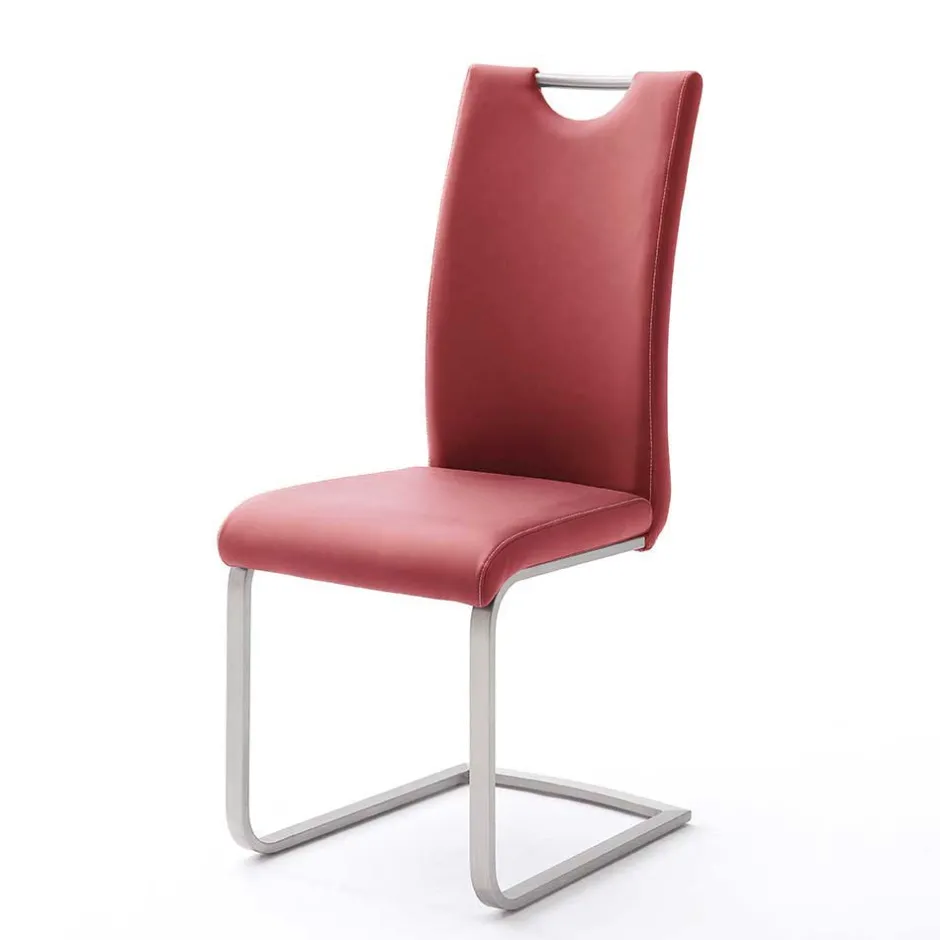 Roter Schwingstuhl Kunstleder Cajonara mit Fuß aus Edelstahl (4er Set)^Wohnen Outlet