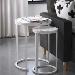 Wohnen Runde Beistelltische in Terrazzo Optik - Genns (zweiteilig)