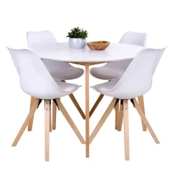 Runde Scandi Essgruppe in Weiß - Alberello (fünfteilig)^Wohnen Online