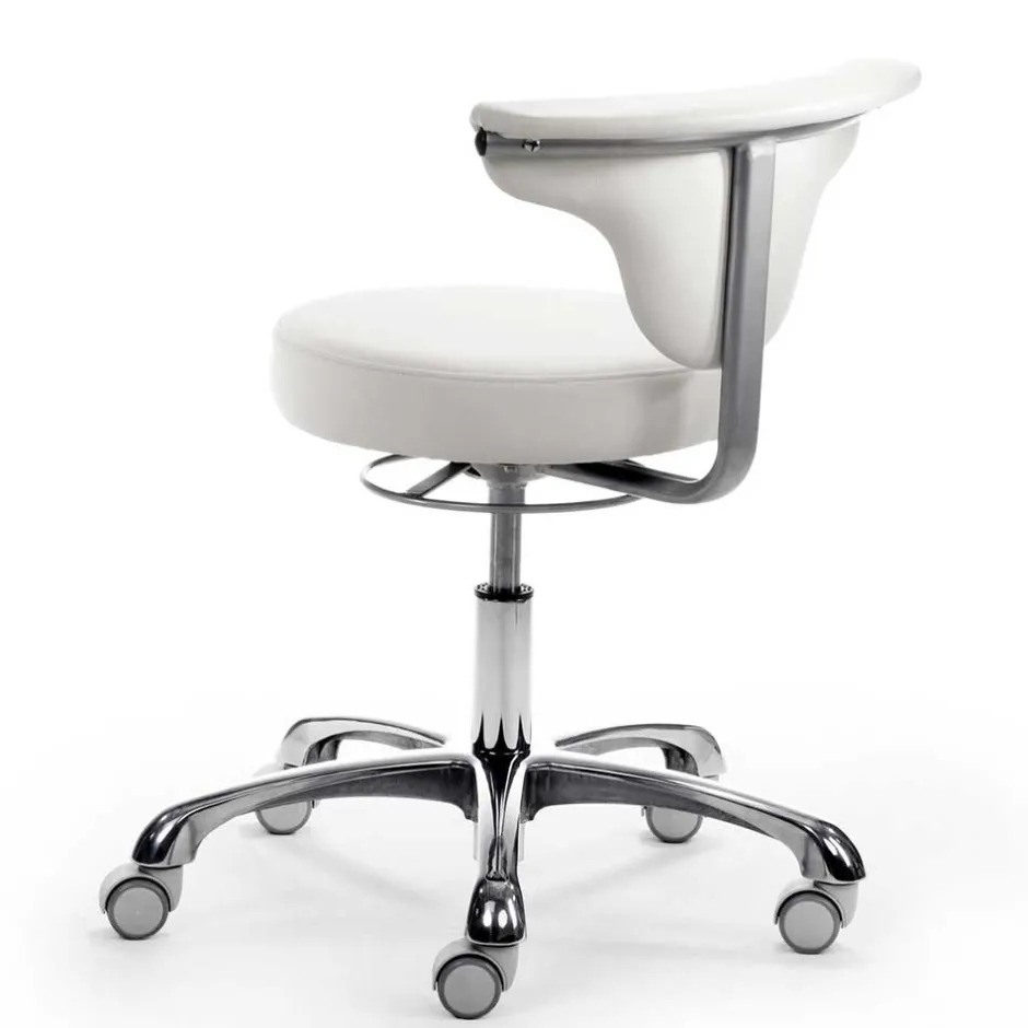 Runder Arbeitshocker mit Lehne in Weiß Kunstleder - Mosari^Wohnen Discount