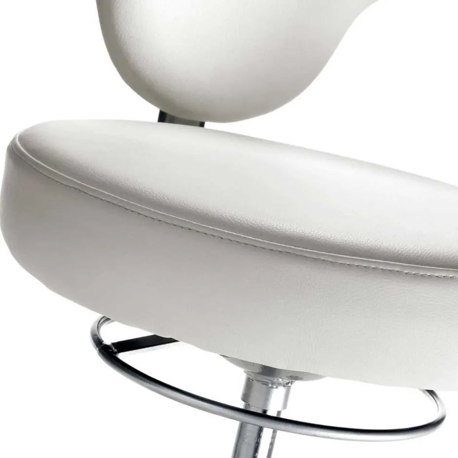 Runder Arbeitshocker mit Lehne in Weiß Kunstleder - Mosari^Wohnen Discount