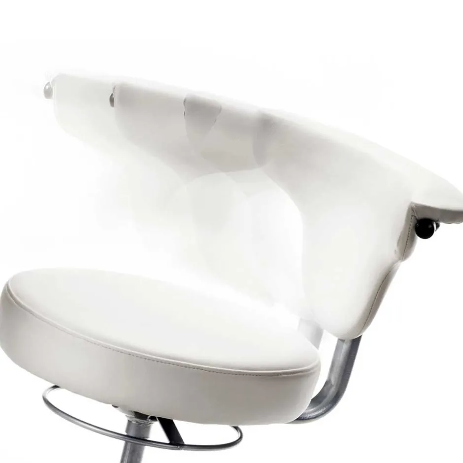 Runder Arbeitshocker mit Lehne in Weiß Kunstleder - Mosari^Wohnen Discount