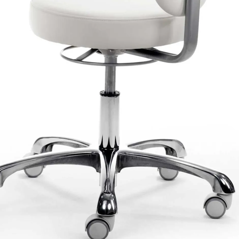 Runder Arbeitshocker mit Lehne in Weiß Kunstleder - Mosari^Wohnen Discount