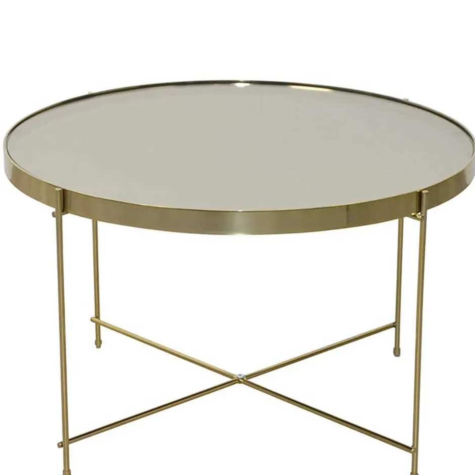 Runder Couchtisch mit Spiegelglas Platte - Justina^Wohnen New