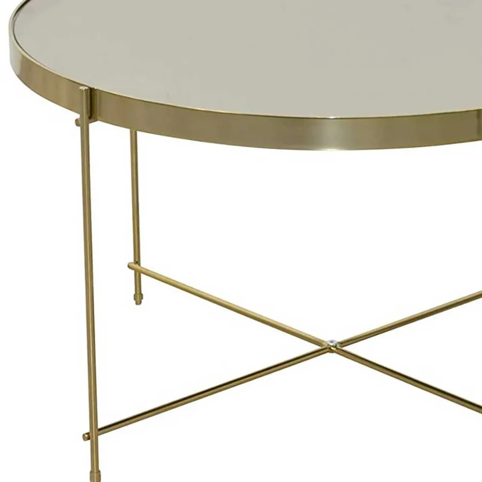 Runder Couchtisch mit Spiegelglas Platte - Justina^Wohnen New