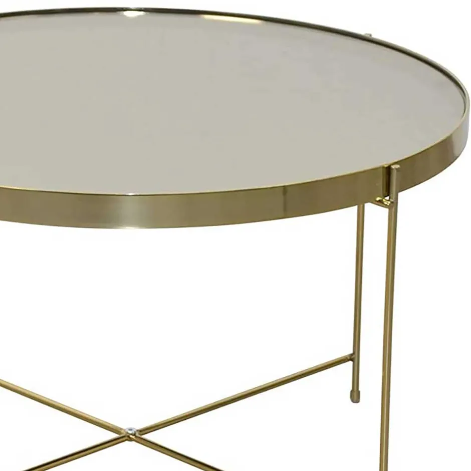 Runder Couchtisch mit Spiegelglas Platte - Justina^Wohnen New