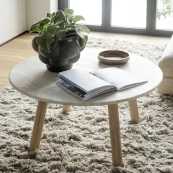 Runder Couchtisch mit Steinplatte Travertin Beige - Wroniko^Wohnen Best