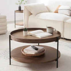 Wohnen Runder Couchtisch mit Walnuss Furnier - Ezema