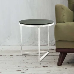 Runder Design Beistelltisch mit Glasplatte Schwarz - Steven^Wohnen Best