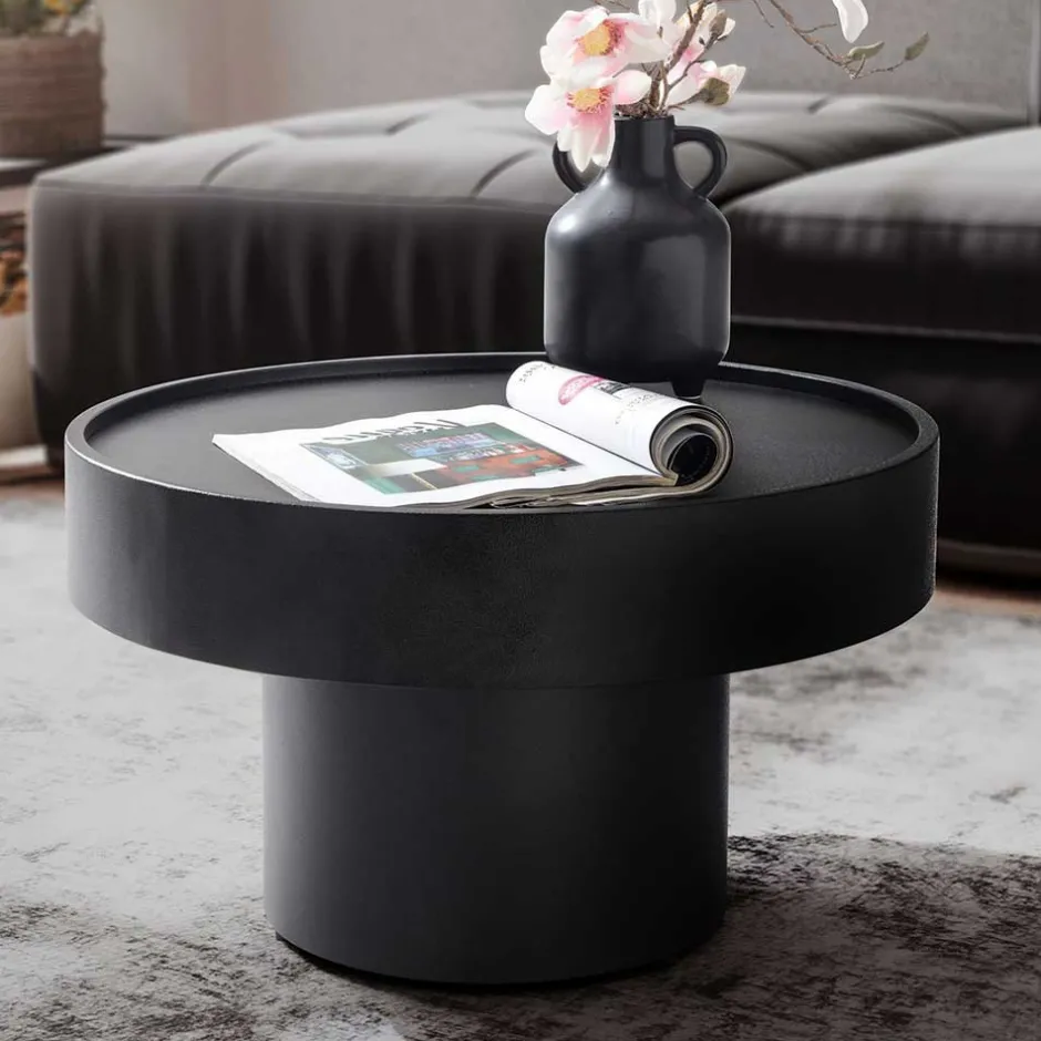 Wohnen Runder Design-Couchtisch in Schwarz - Plurana