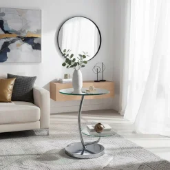 Wohnen Runder Designtisch mit 2 Glasplatten - Conoro