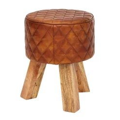 Wohnen Runder Echtleder Hocker mit drei Holzfüßen - Morian