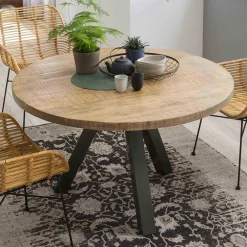 Runder Esstisch mit Holzplatte Mango - Belafoma^Wohnen Outlet