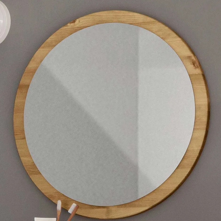 Wohnen Runder Flurspiegel mit Massivholzrahmen - Zavieca