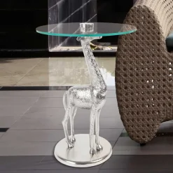 Runder Glas Beistelltisch mit Giraffe als Fuß - Fenya^Wohnen New