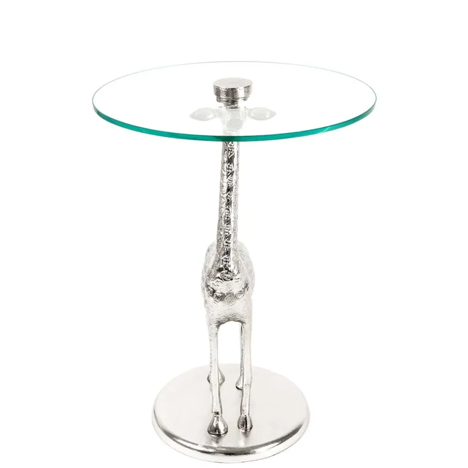 Runder Glas Beistelltisch mit Giraffe als Fuß - Fenya^Wohnen New