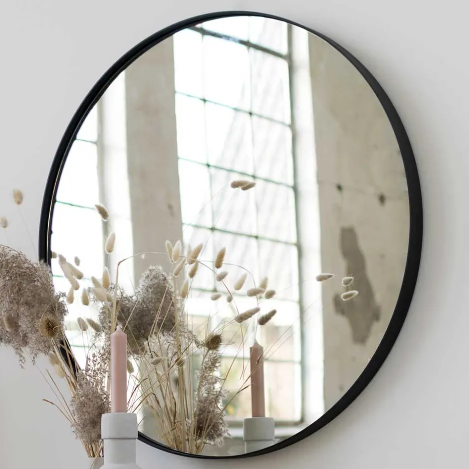 Runder Glasspiegel in Schwarz - Fulia^Wohnen Sale
