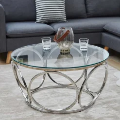 Wohnen Runder Glas-Wohnzimmertisch mit Ringgestell - Barnetto