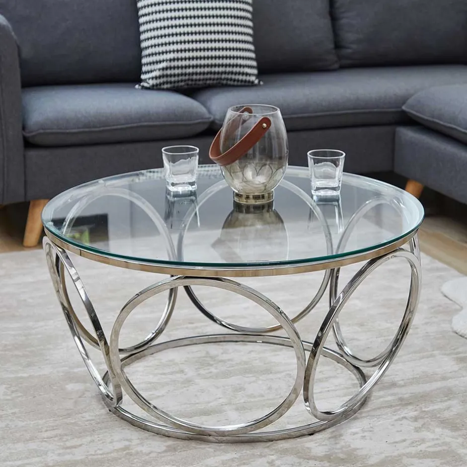 Wohnen Runder Glas-Wohnzimmertisch mit Ringgestell - Barnetto