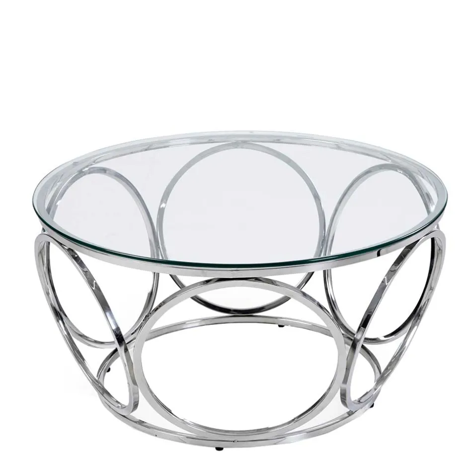 Wohnen Runder Glas-Wohnzimmertisch mit Ringgestell - Barnetto