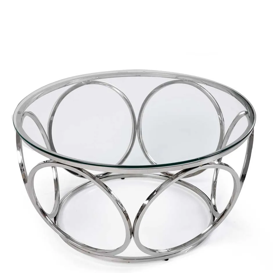 Wohnen Runder Glas-Wohnzimmertisch mit Ringgestell - Barnetto