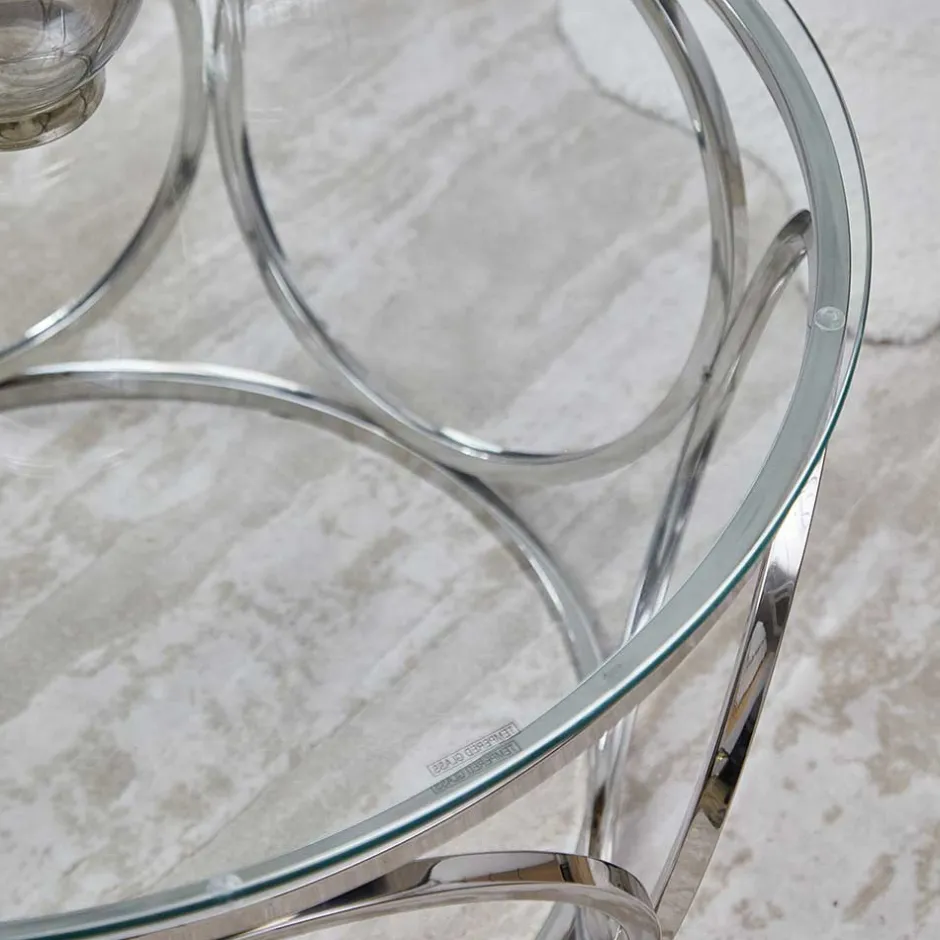 Wohnen Runder Glas-Wohnzimmertisch mit Ringgestell - Barnetto