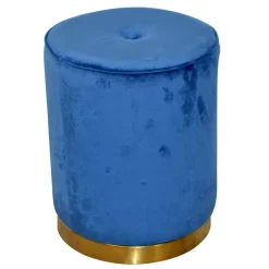 Runder Hocker aus Samt in Blau - Mialan^Wohnen