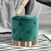 Runder Hocker in Grün Samt & Gold Metall - Emiato^Wohnen Outlet