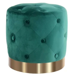 Runder Hocker in Grün Samt & Gold Metall - Emiato^Wohnen Outlet