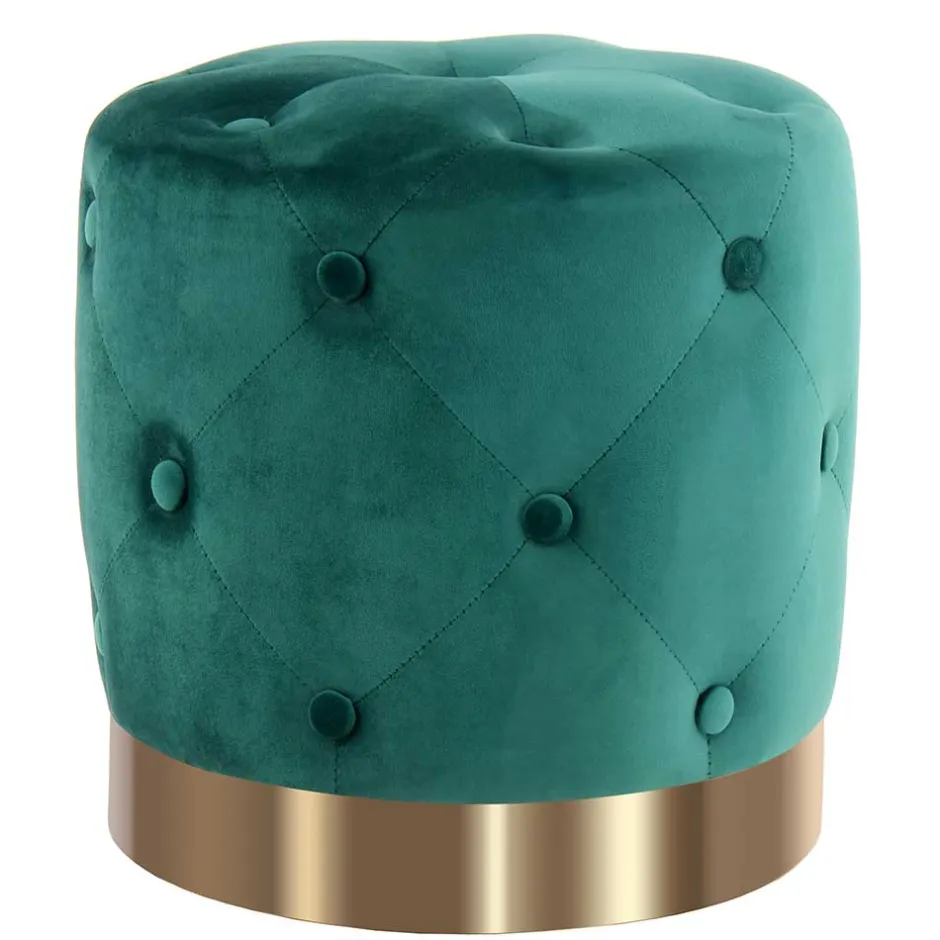Runder Hocker in Grün Samt & Gold Metall - Emiato^Wohnen Outlet