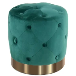 Runder Hocker in Grün Samt & Gold Metall - Emiato^Wohnen Outlet