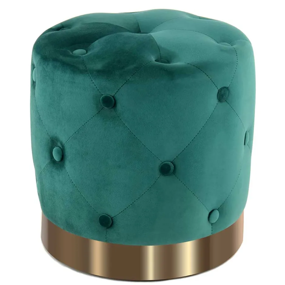 Runder Hocker in Grün Samt & Gold Metall - Emiato^Wohnen Outlet