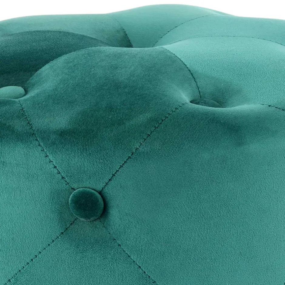 Runder Hocker in Grün Samt & Gold Metall - Emiato^Wohnen Outlet