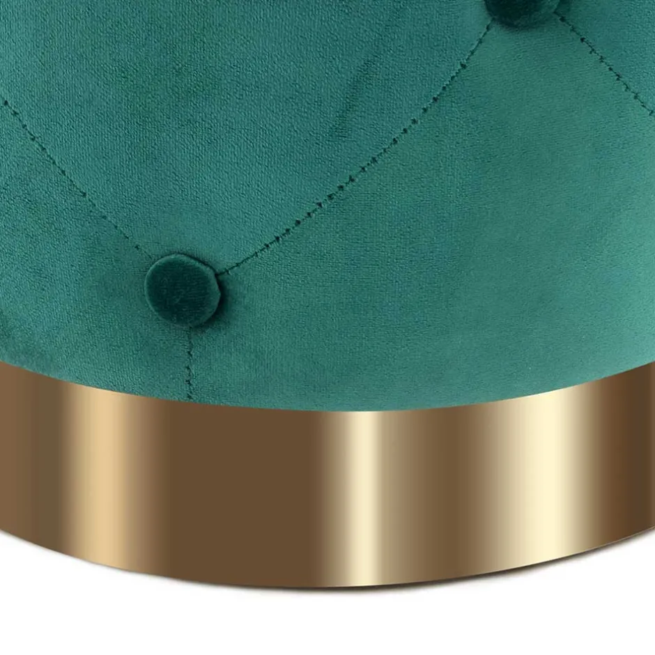 Runder Hocker in Grün Samt & Gold Metall - Emiato^Wohnen Outlet