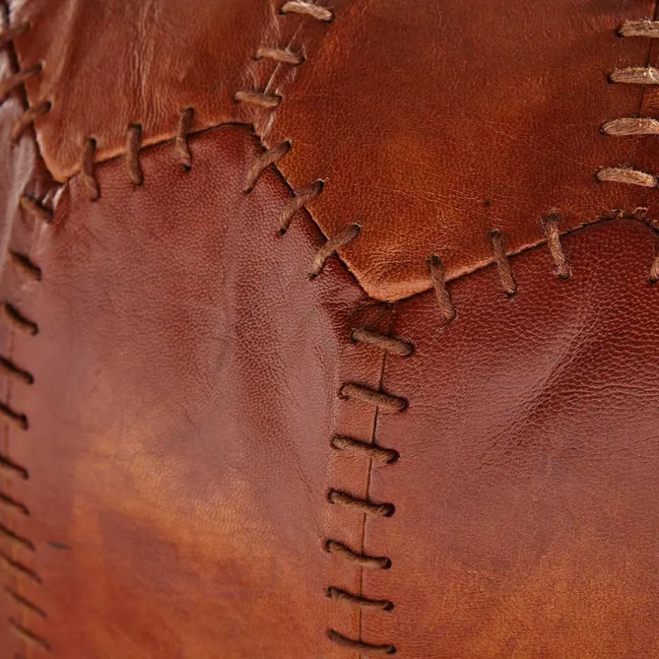 Wohnen Runder Lederhocker in Cognac Braun - Fernandez