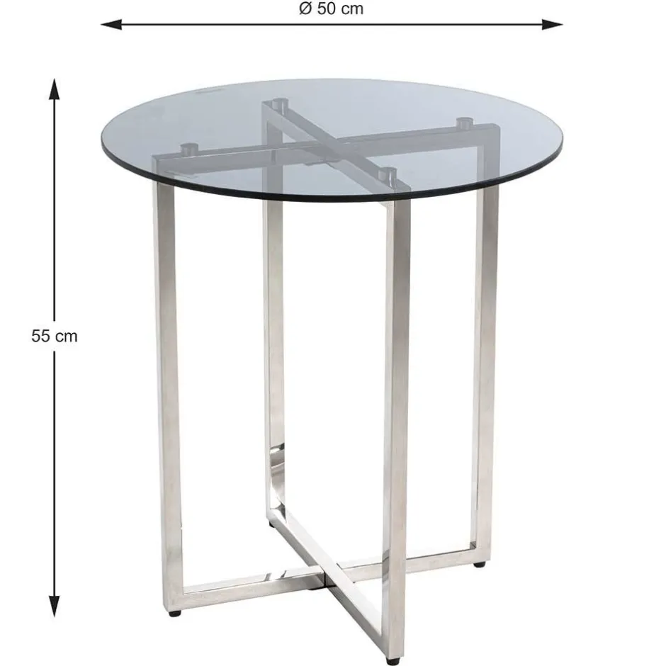 Runder Rauchglas Beistelltisch mit Bügelgestell - Teranim^Wohnen Clearance