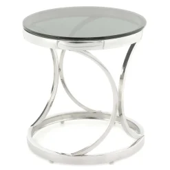 Wohnen Runder Schwarzglas Beistelltisch mit Edelstahl - Elian