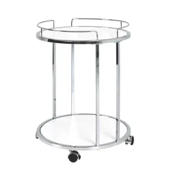 Runder Servierwagen in Weiß & Chrom Balcanov mit 2 Ablagen^Wohnen