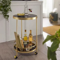 Wohnen Runder Teewagen aus Schwarzglas - Jymma