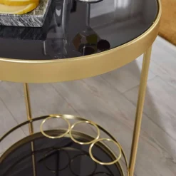 Wohnen Runder Teewagen aus Schwarzglas - Jymma